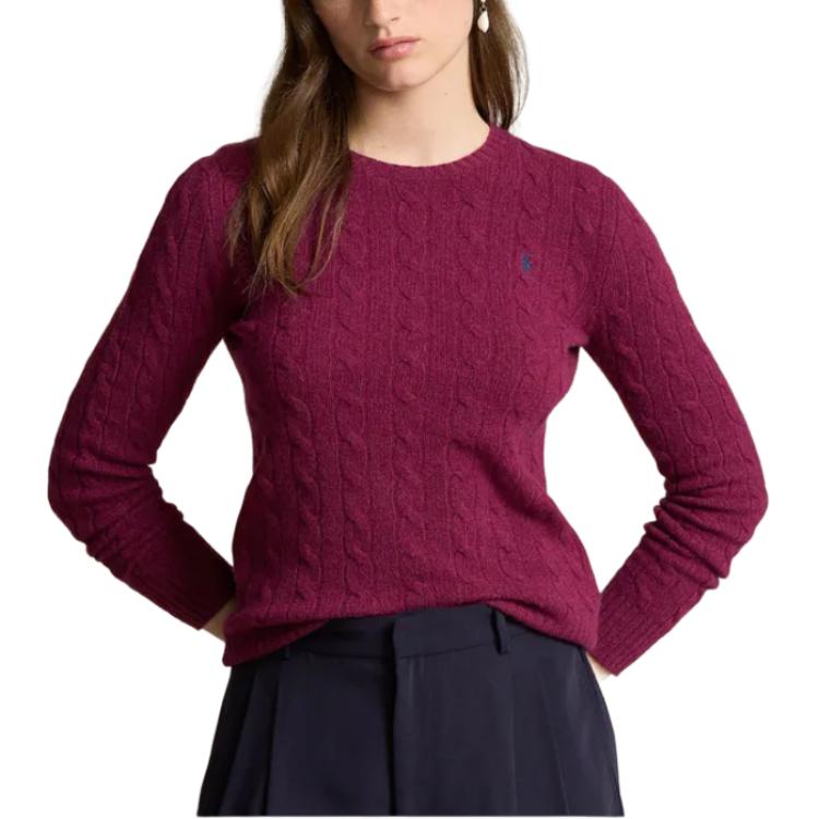 Пони с вышивкой свитер ажурной вязки Polo Ralph Lauren, фиолетовый — фото 4