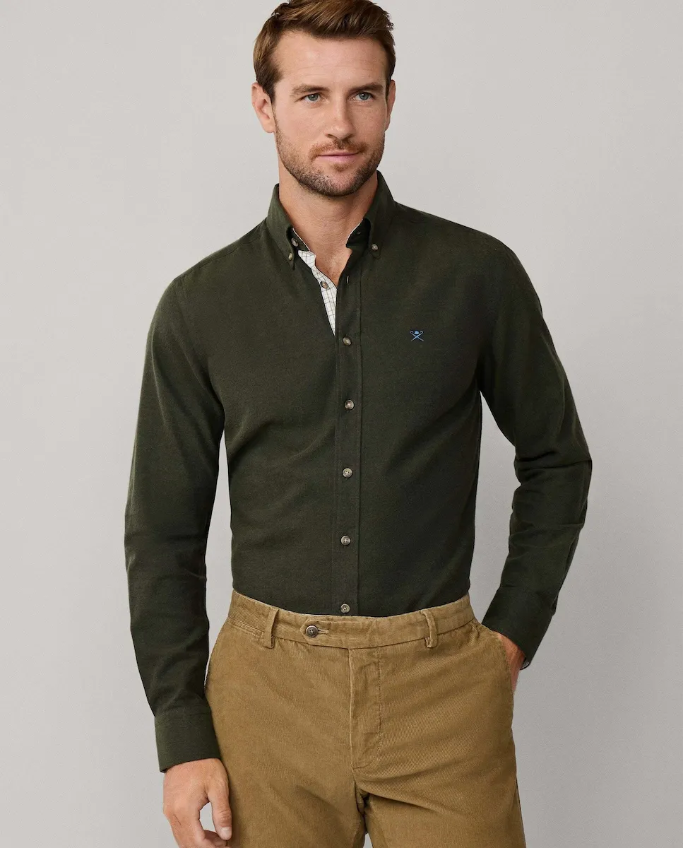 

Мужская рубашка из фланели с несколькими вставками, приталенного кроя Hackett, военный зеленый