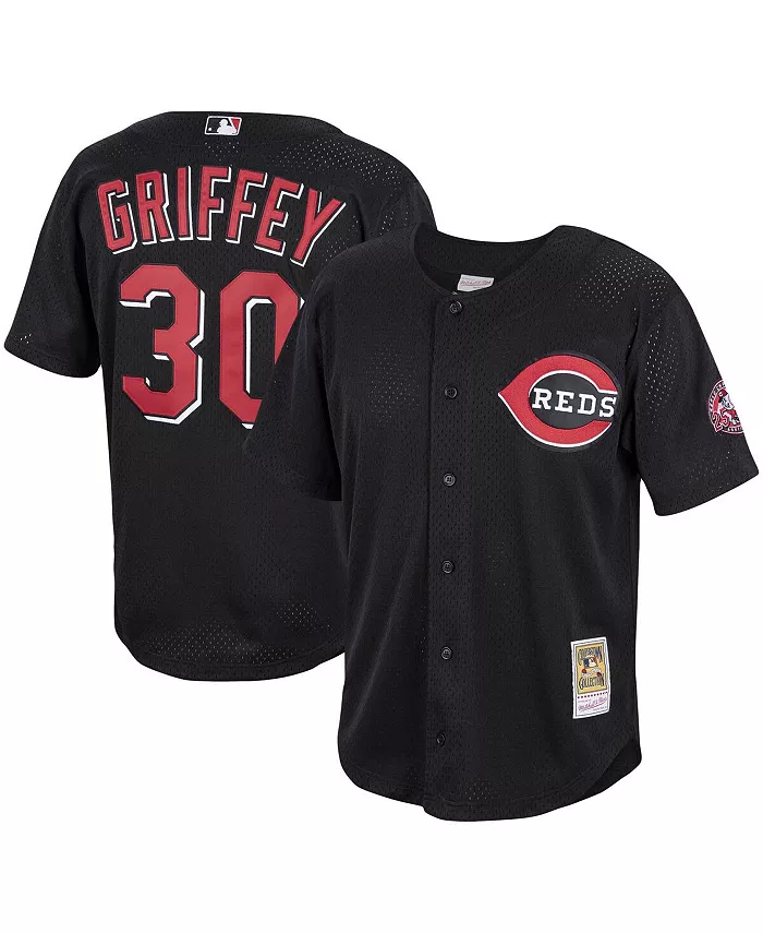 

Мужская бейсбольная тренировочная джерси на пуговицах Ken Griffey Jr. Black Cincinnati Reds из коллекции Cooperstown с сетчатыми вставками Mitchell & Ness