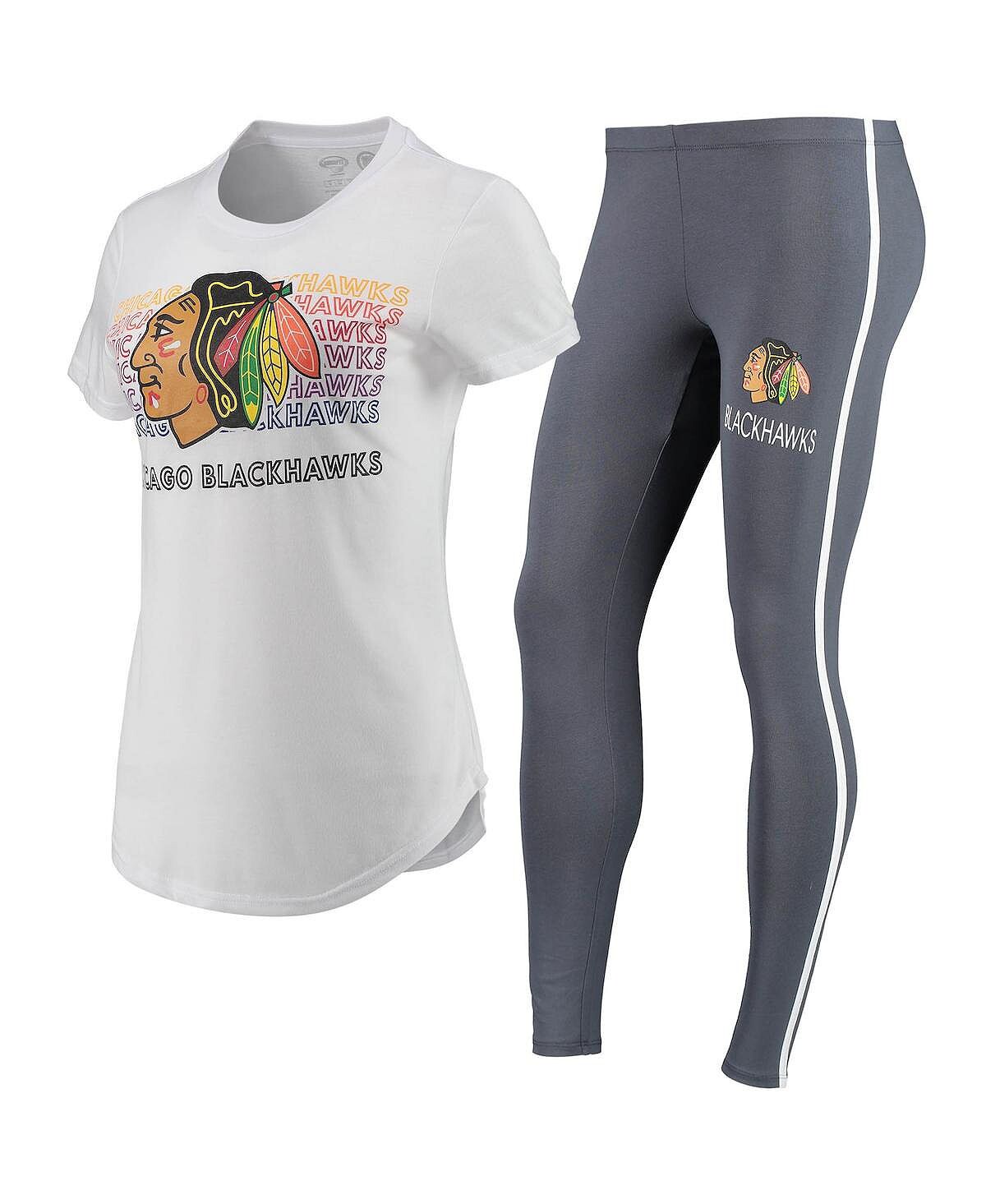 

Женский комплект из футболки и леггинсов белого, темно-серого цвета Chicago Blackhawks Sonata Concepts Sport