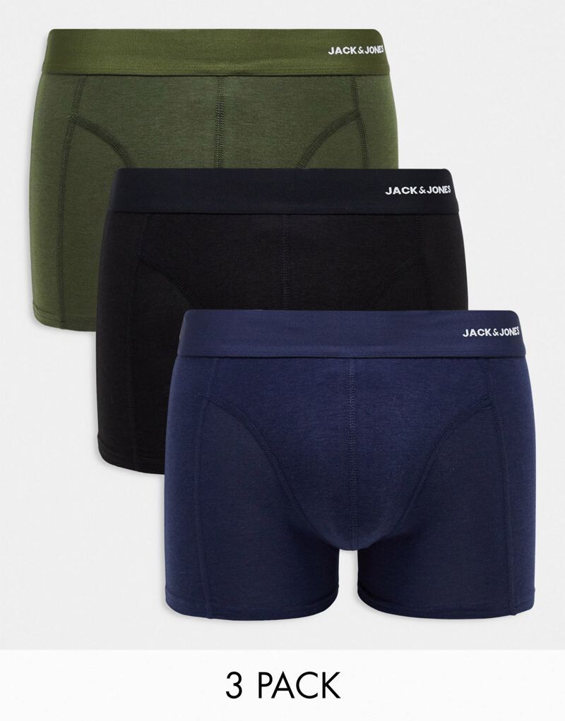 

Комплект из 3 узких боксеров цвета хаки и черного бамбука Jack & Jones