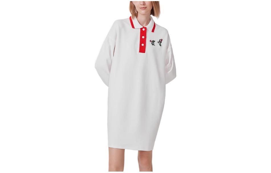 

LACOSTE Женское платье с длинным рукавом и воротником-поло, белое, 70V, средней длины