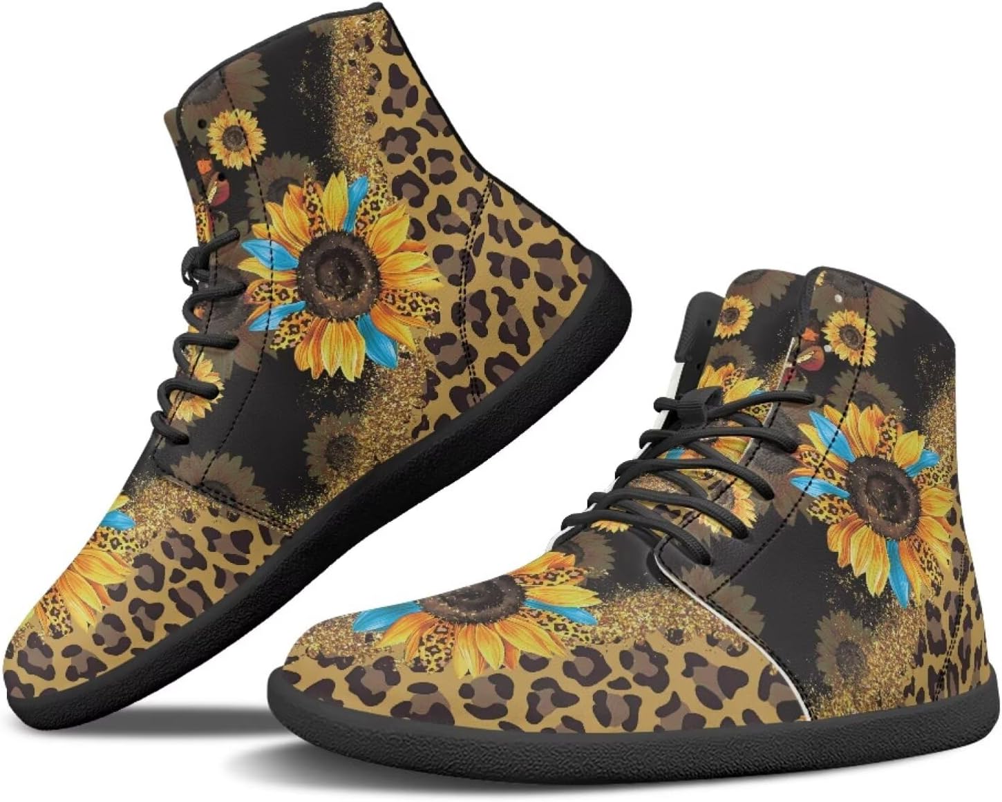 

Женские и мужские босоногообразные ботинки Binienty, широкая полнота, модные кроссовки на шнуровке, минималистичные обувь с нулевым перепадом, уличная обувь, Cheetah Skin Print Sunflower