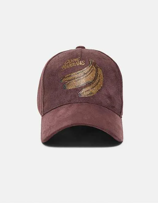 

Коричневая кепка с надписью из искусственной замши Stradivarius