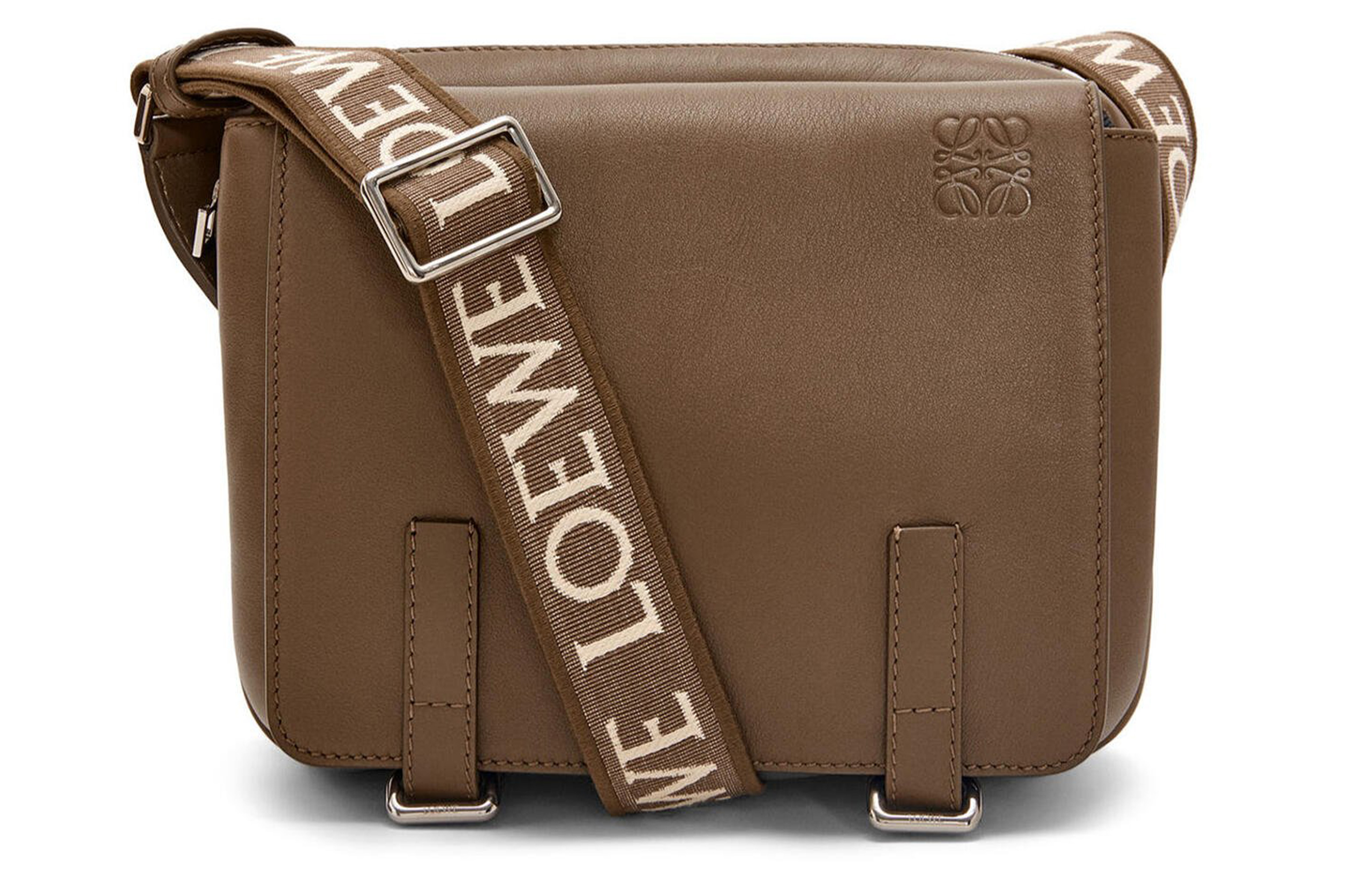 

LOEWE Сумка-мессенджер из мягкой гладкой телячьей кожи с жаккардовым узором, сумка через плечо, очень маленькая мужская зимняя сумка коричневого цвета