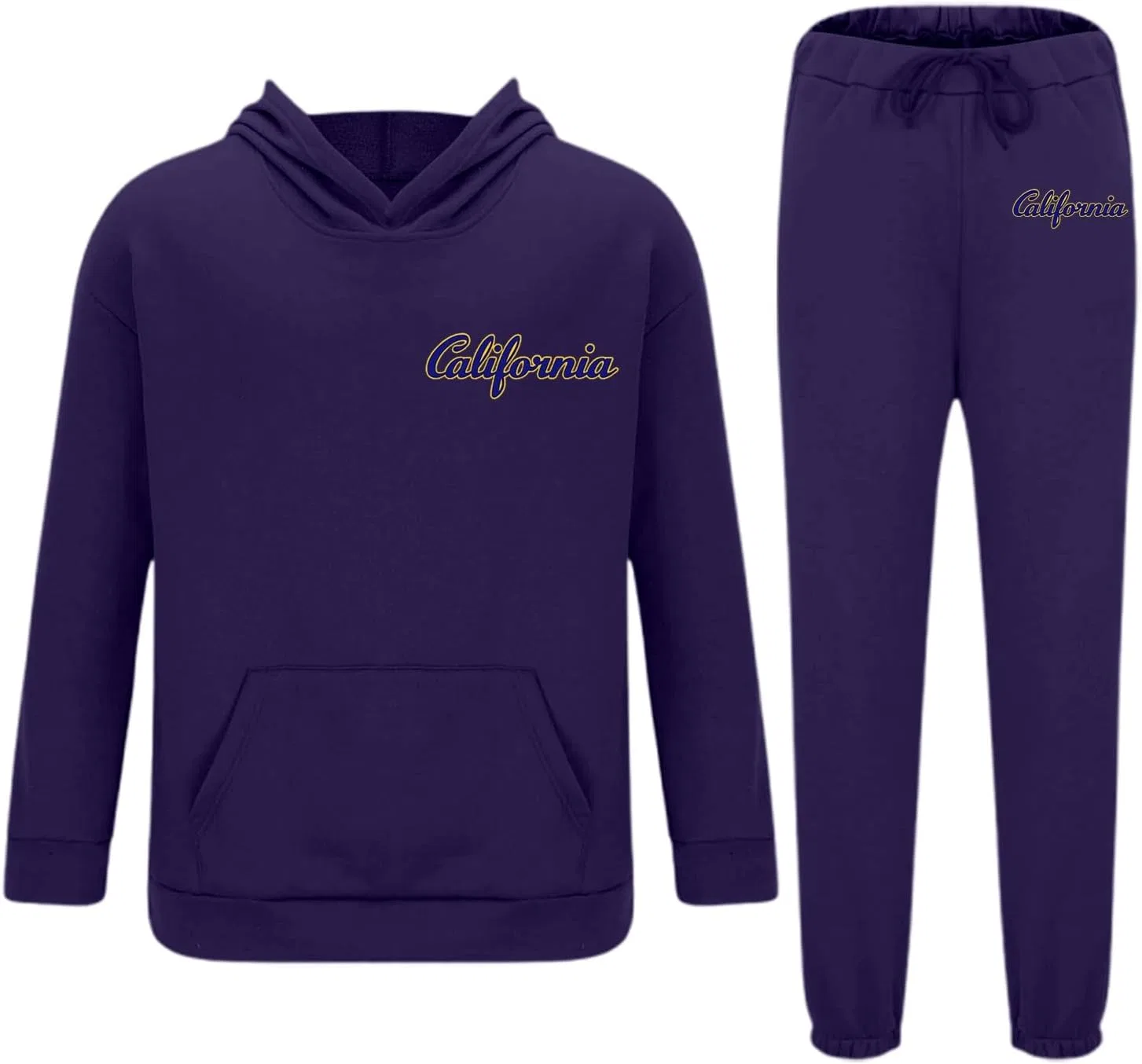 Мужской спортивный костюм из 2 предметов с капюшоном и штанами, Vintage California, A02-dark Purple — фото 3