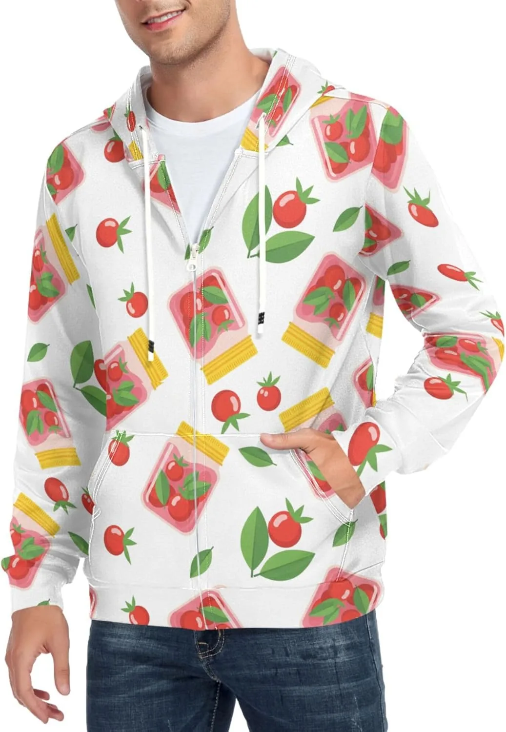 

Мужская толстовка с полной молнией, листовым принтом Tomato Jar, с карманом CUPADA