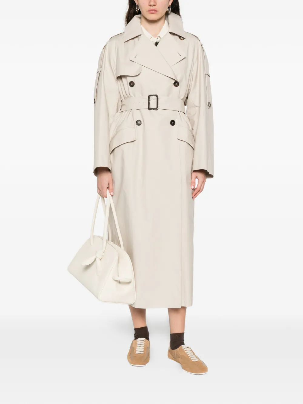 Двубортное пальто с поясом MAX MARA, бежевый — фото 2