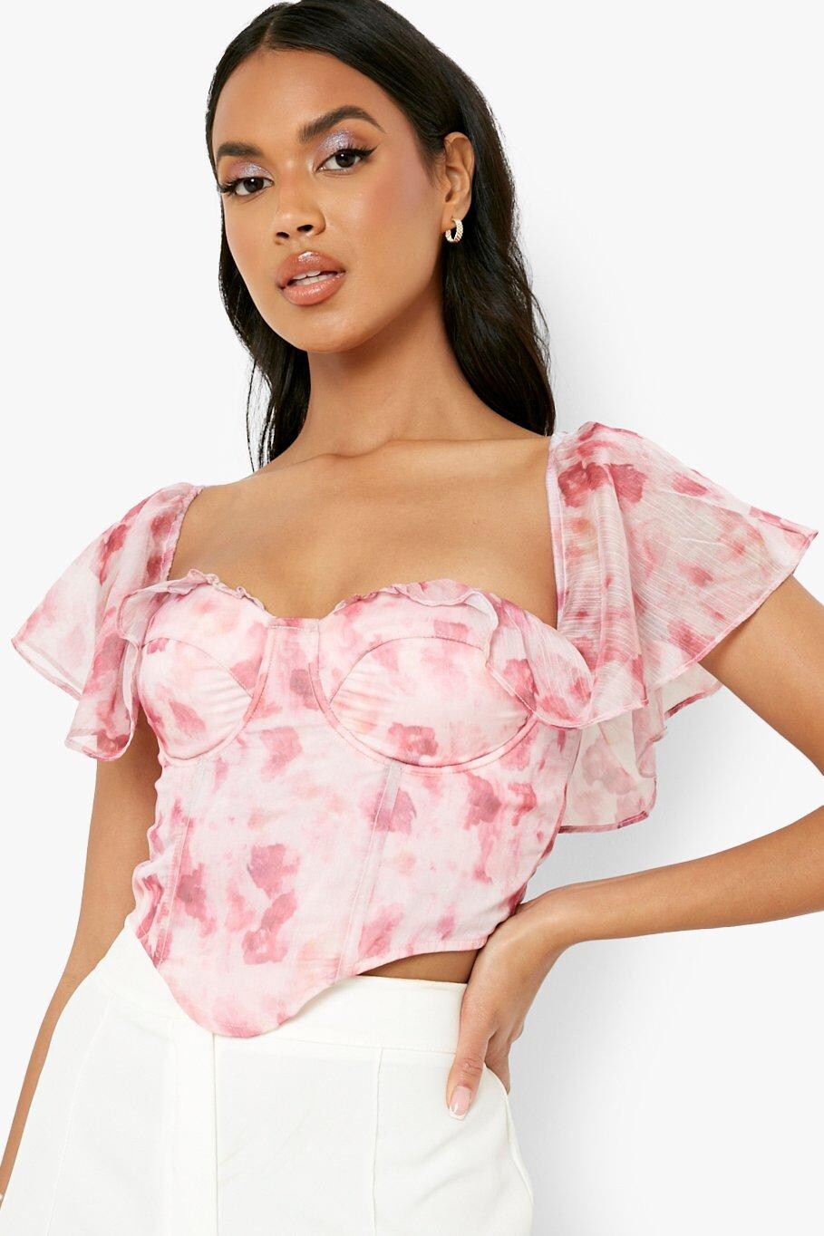 

Корсетный топ с принтом на плечах Boohoo, розовый