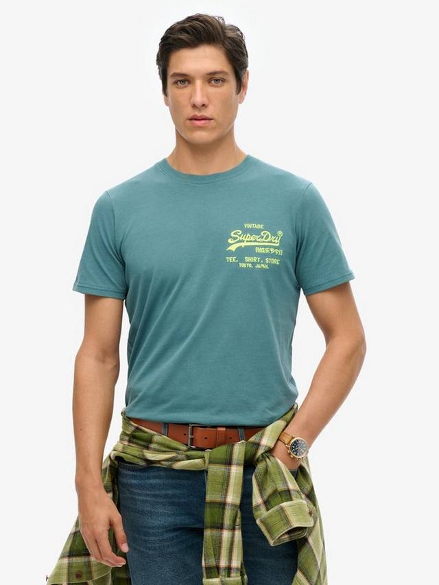 

Неоновая винтажная футболка с логотипом Superdry, синий