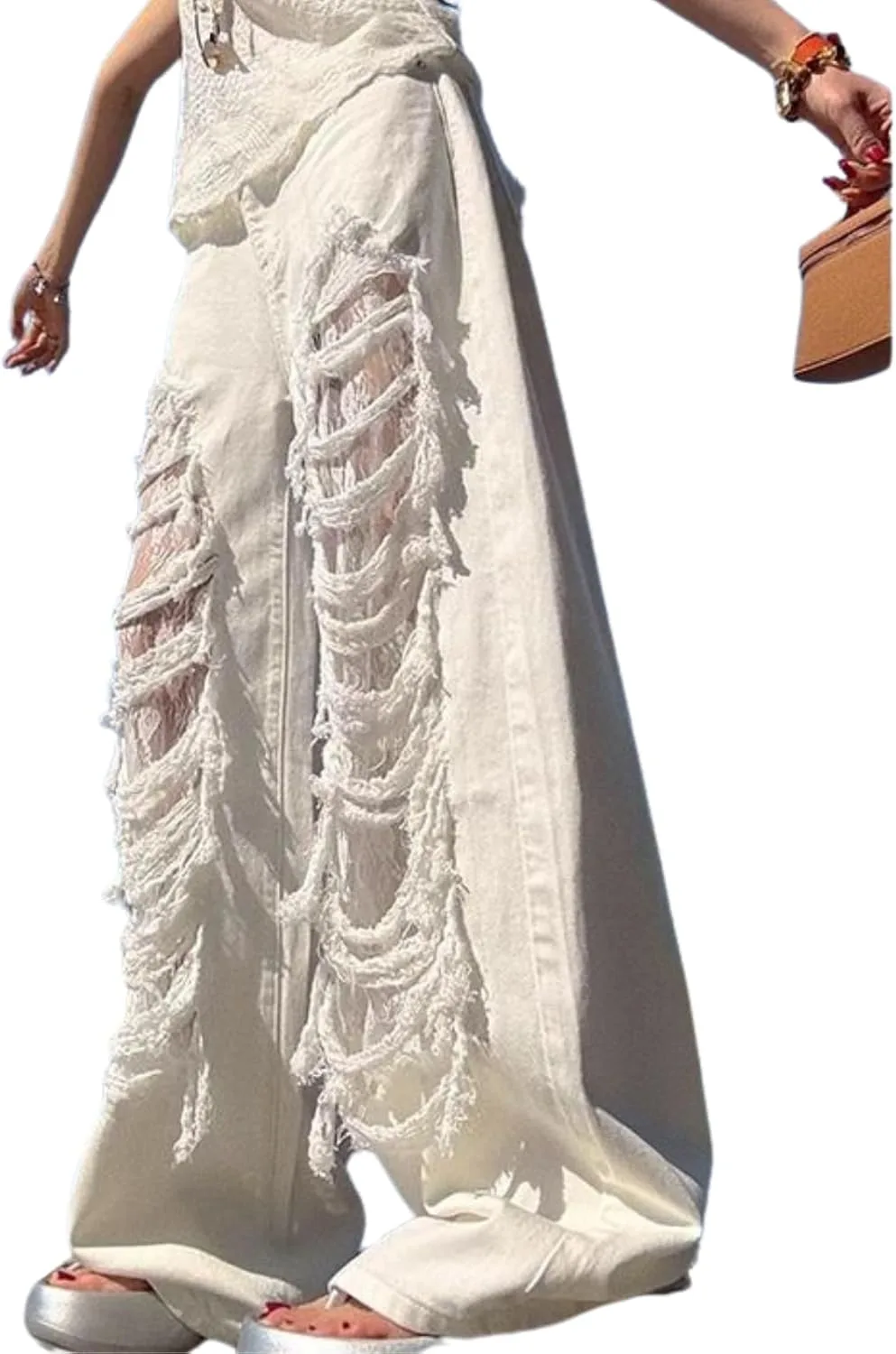 

Джинсы baggy для женщин, джинсовые модные рваные широкие штаны cargo в стиле coquette HOKMAH