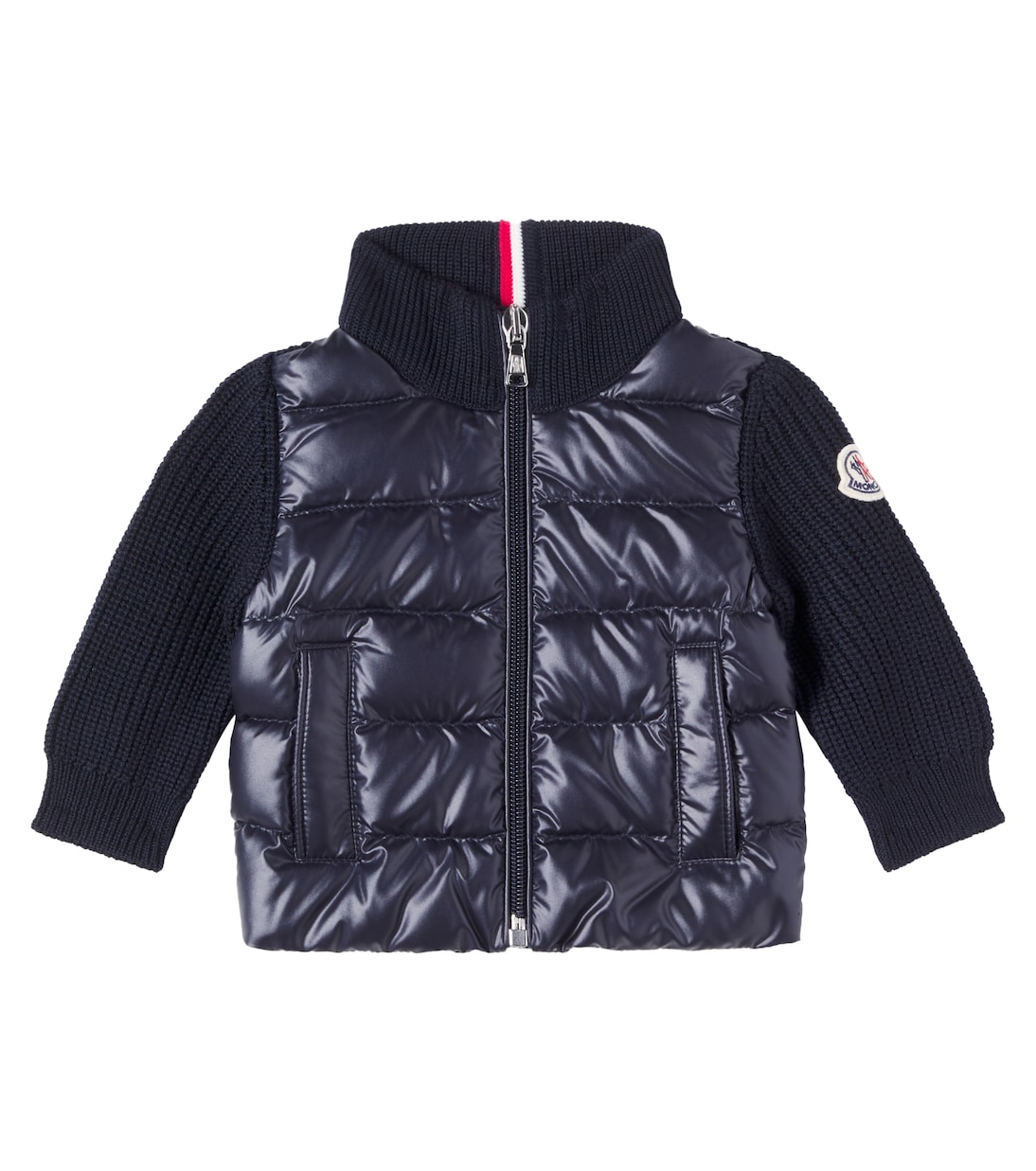 

Детский вязаный шерстяной пуховик Moncler Enfant, темно-синий