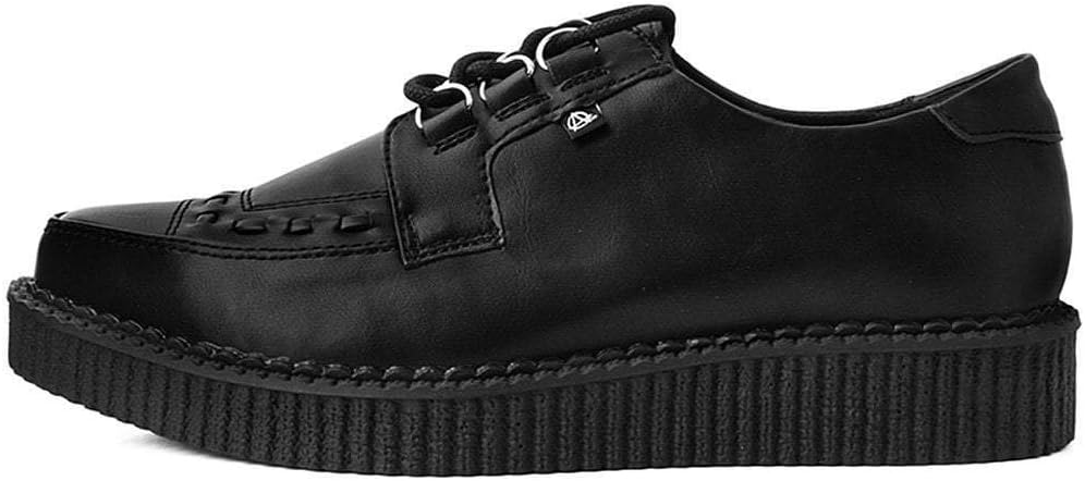 Женские и мужские кроссовки T.U.K Anarchic Creeper, Заостренный носок, шнуровка с D-образной пряжкой, Обувь на низкой платформе, Стелька с поролоновым наполнением и подкладка из твила, черный — фото 3