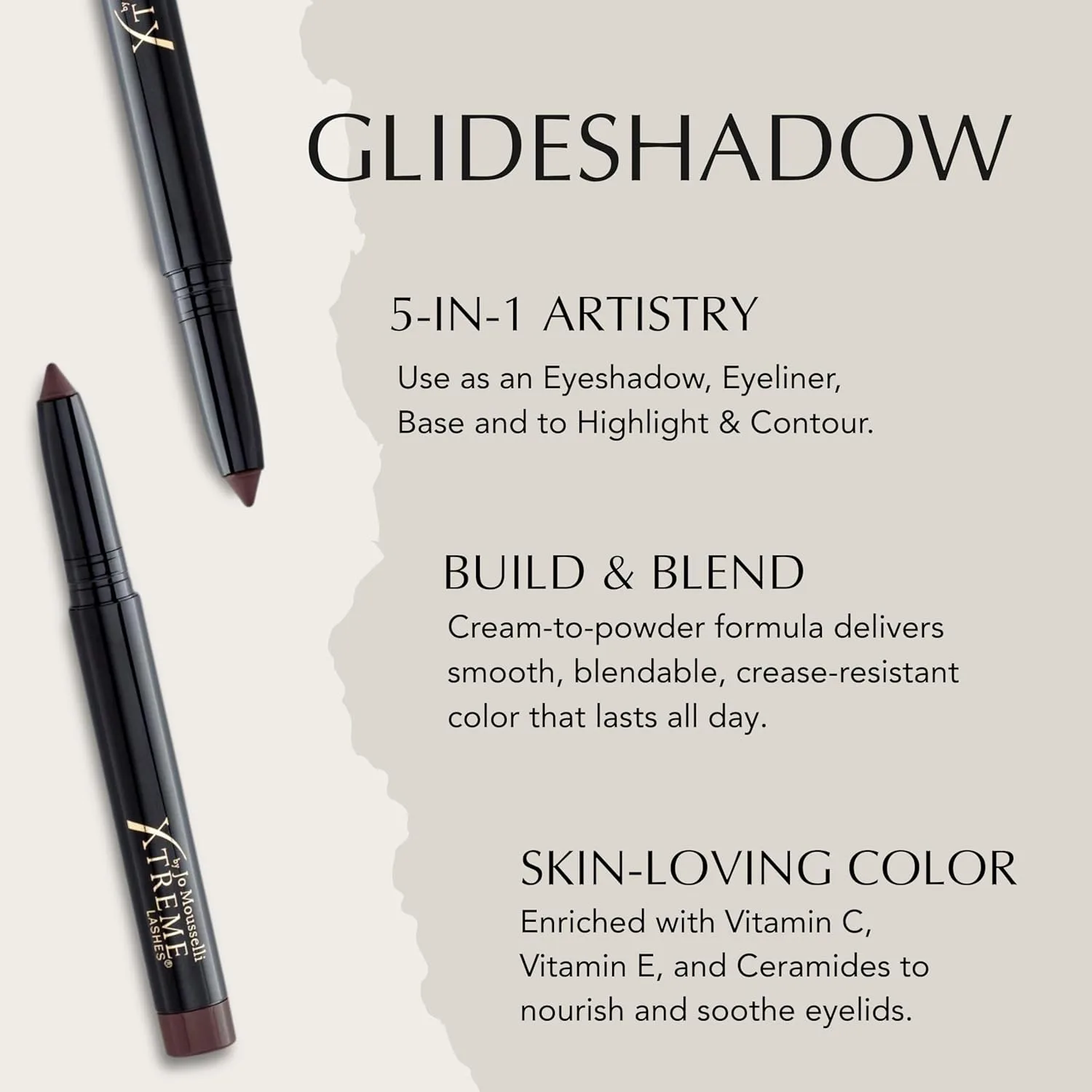 Стойкие тени-карандаш для век Xtreme Lashes GlideShadow, шоколадный цвет, матовое покрытие, легкая кремово-пудровая текстура, не осыпаются, подходят для наращенных ресниц, встроенная точилка. 1.42 г (1 шт.), Chocolate — фото 3