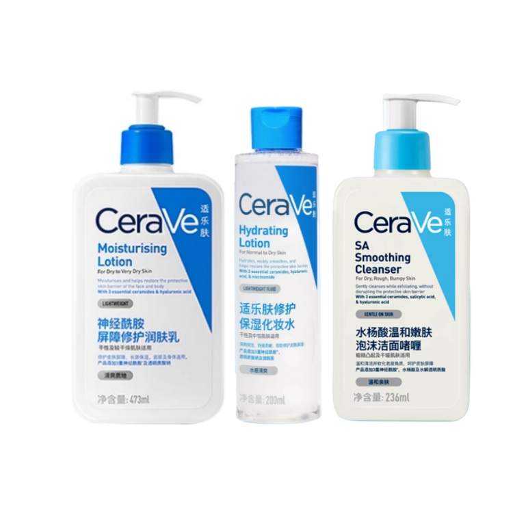 

Набор из трех средств: очищающее молочко, тоник и эмульсия, 200 мл тоника + 236 мл эмульсии + 236 мл AHA очищающего молочка CeraVe, c 473ml+salicylic acid cleanser 236ml+toner 200ml