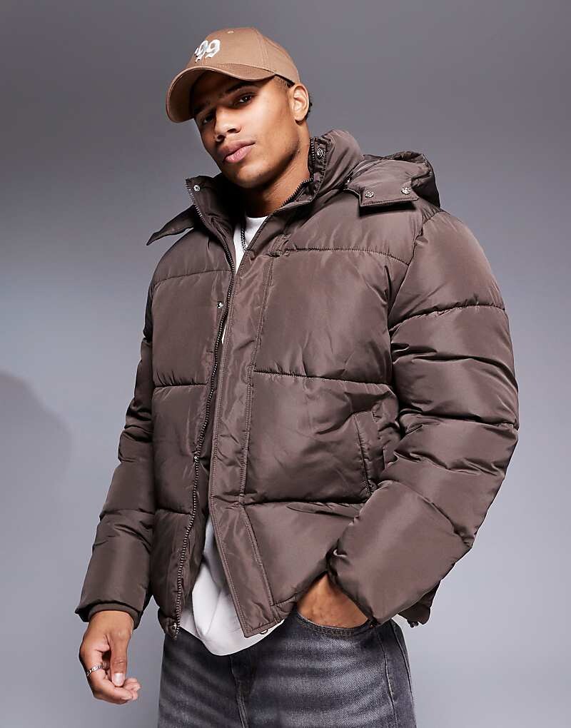

Коричневая стеганая куртка со съемным капюшоном ASOS DESIGN