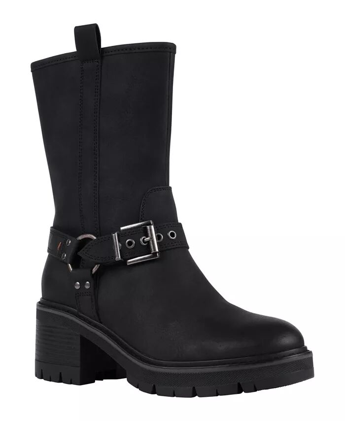 Женские сапоги Knox Buckle Lug Sole Block Heel до середины голени GC Shoes, черный