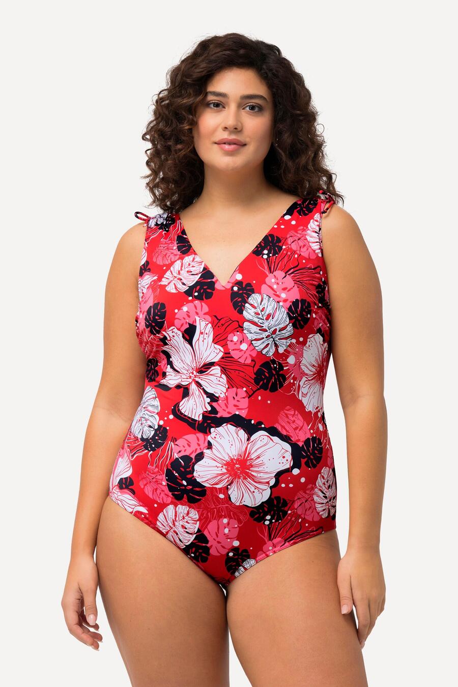 

ULLA POPKEN Женский купальник с гавайскими цветами и мягкими чашками, V-образный вырез.