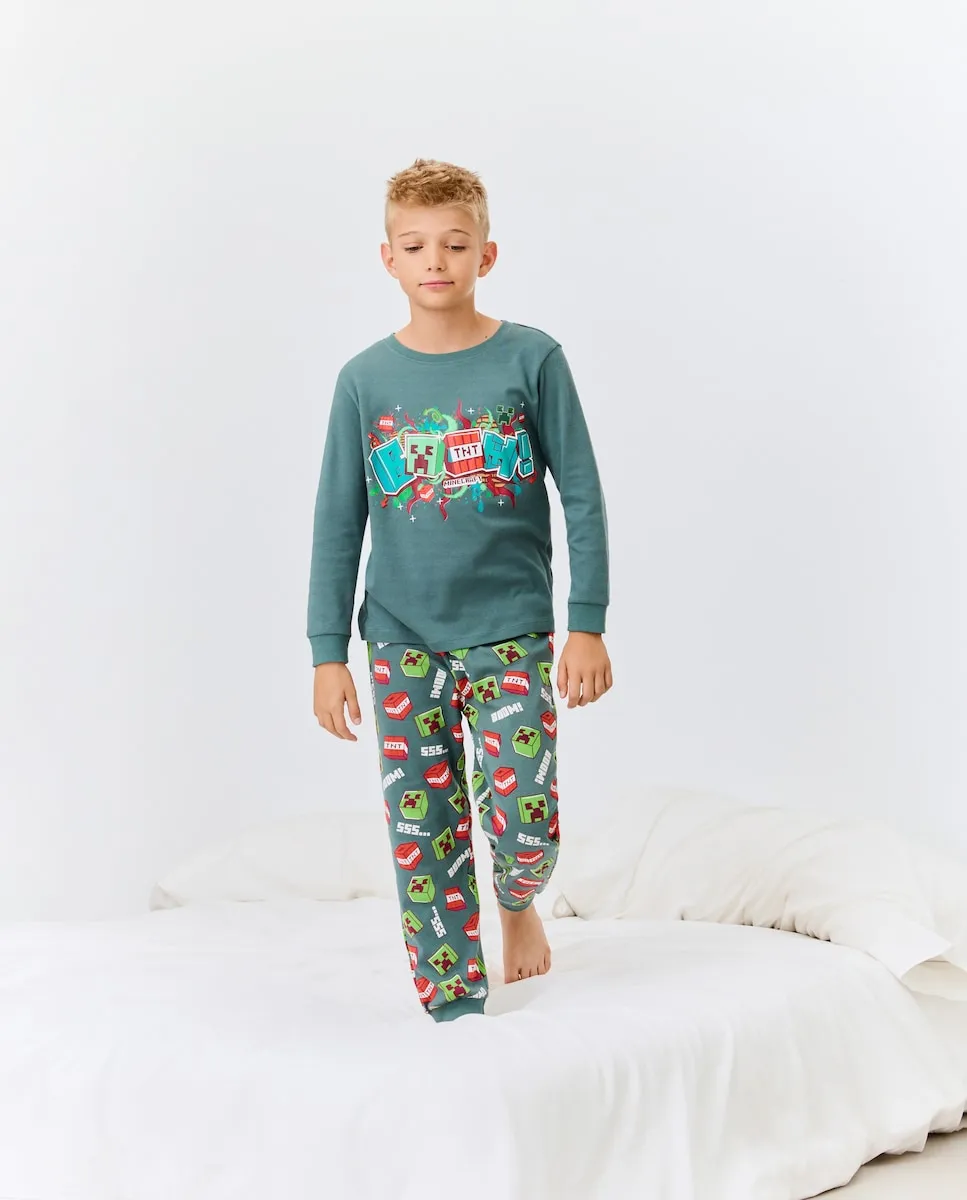 

Детская пижама с длинными штанинами из трикотажа с принтом Minecraft Cotton Juice, зеленый