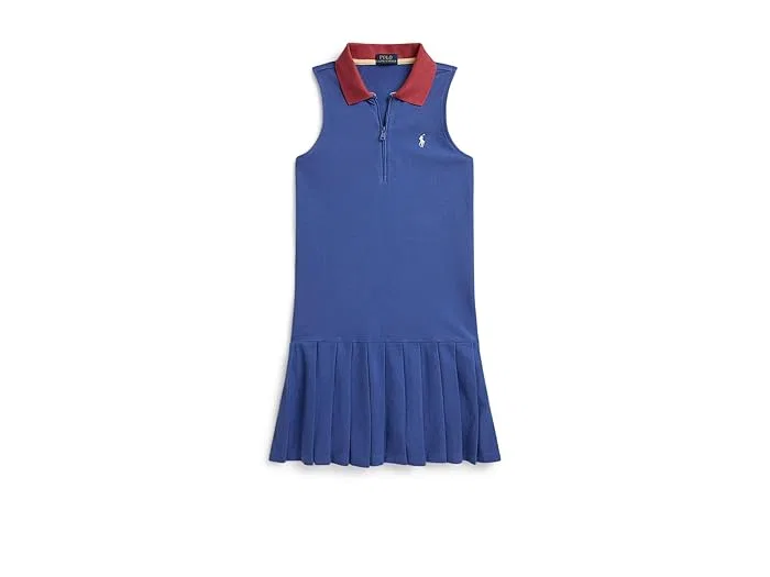 Платье поло с плиссированной юбкой Pleated Mesh 1/4 Zip Polo Dress Polo Ralph Lauren Kids, Green/Blue/Multicolor