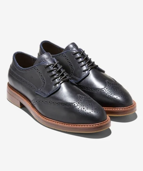Мужские оксфорды wingtip со швом storm welt и FlexCraft Cole Haan синие — фото 2