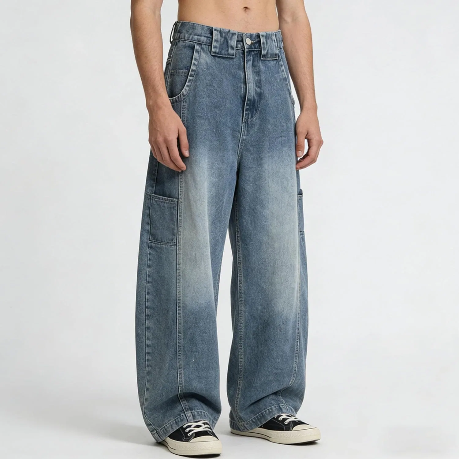 Джинсы свободные Y2k Hip Hop, Light Blue — фото 3