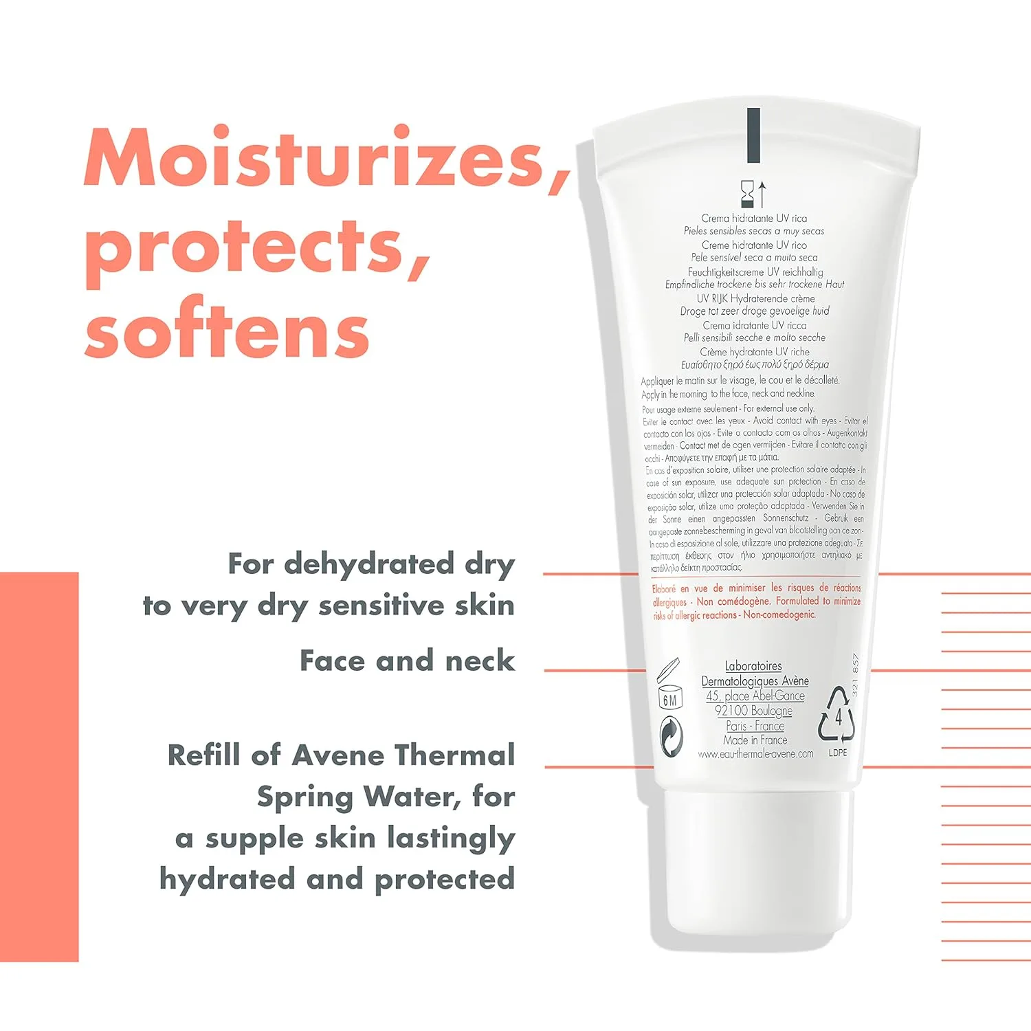 Avène Hydrance RICH увлажняющий крем для лица, успокаивает ощущение стянутости и дискомфорта, 38,5 г (упаковка 2 шт) 73.72 г (2 шт.) — фото 3