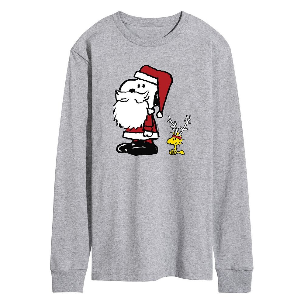 

Мужская футболка с длинными рукавами и рисунком Peanuts Santa Snoopy & Woodstock Licensed Character, цвет Heather Gray