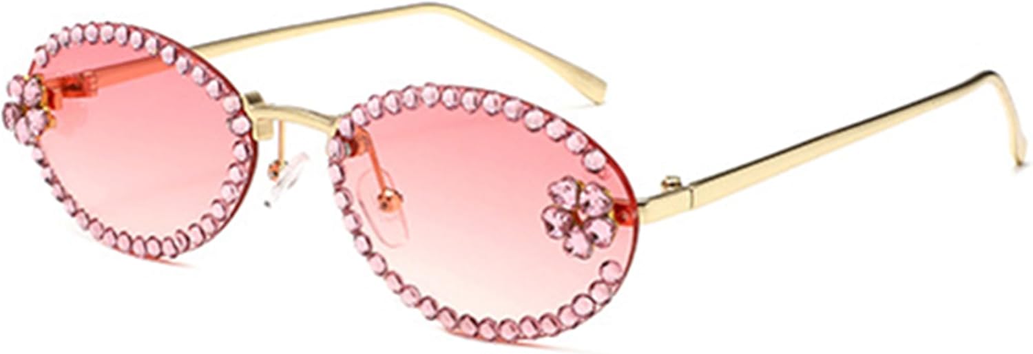 

bullabulling Модные овальные солнцезащитные очки со стразами в стиле ретро, ​​овальные солнцезащитные очки с бриллиантами, забавные очки для вечеринок и отдыха на природе, для женщин и мужчин, Pink