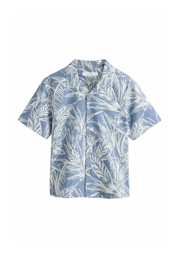 Рубашка Next, Regular fit short sleeve revere collar, синий принт листья