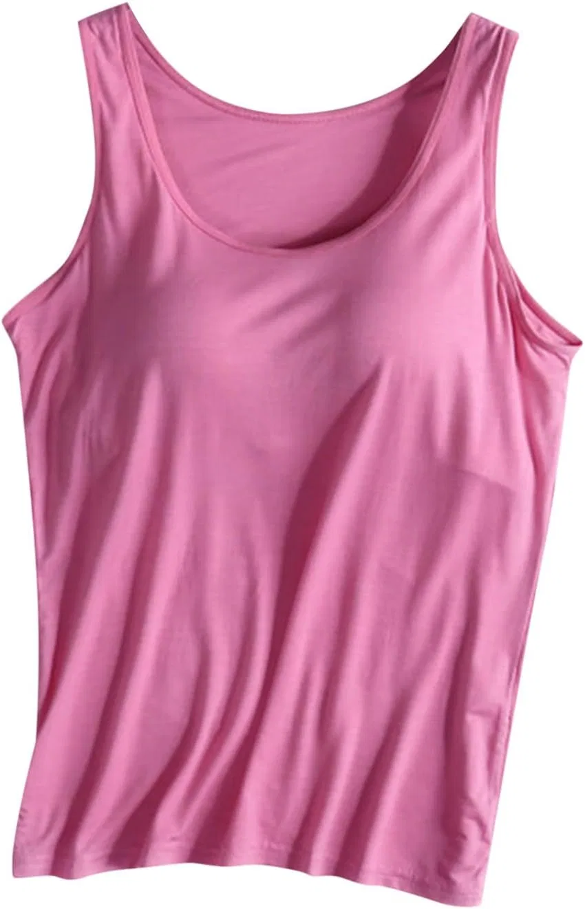 Женский топ с встроенным бюстгальтером, модал, A01#hot Pink