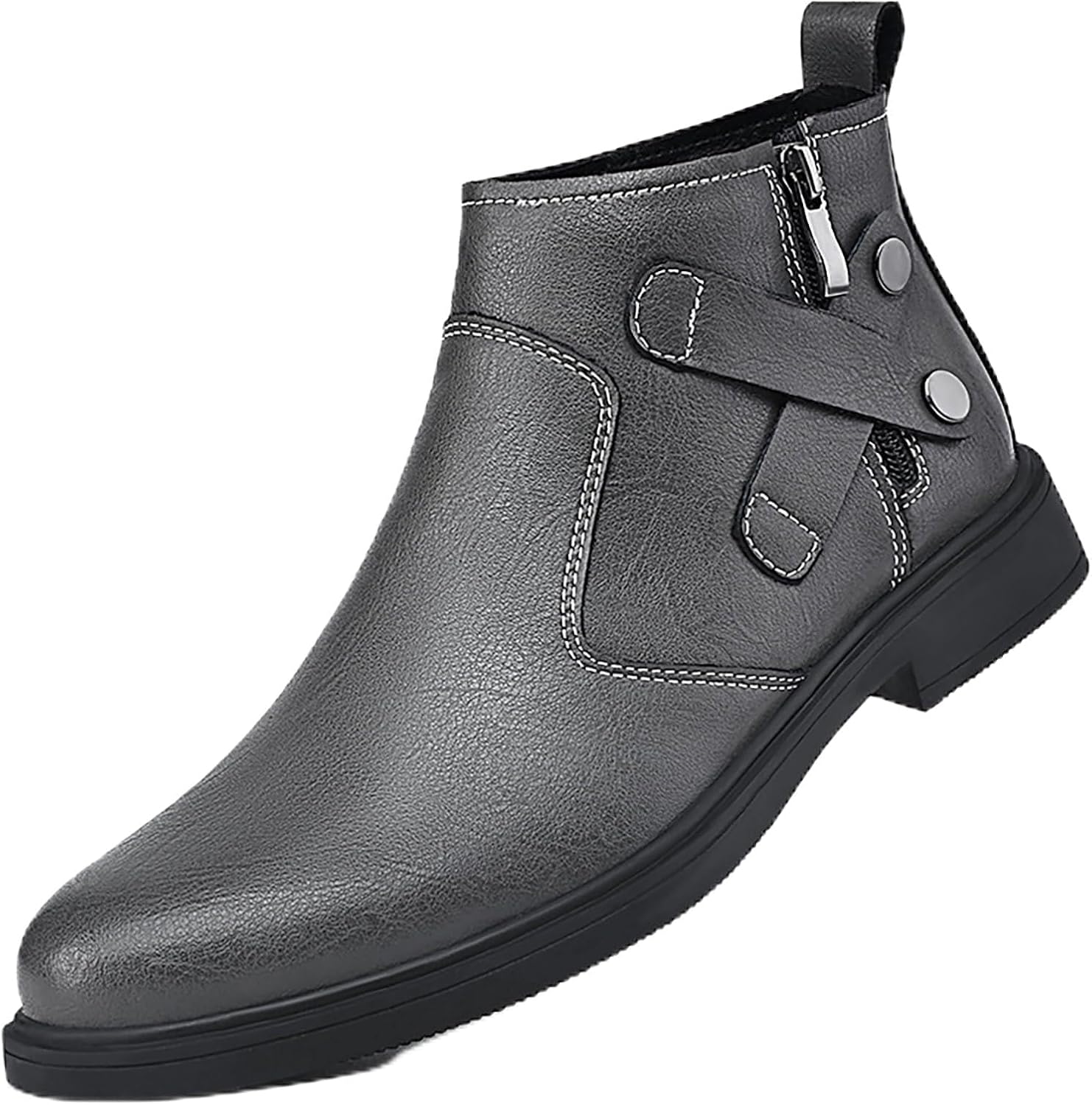

Мужские ботинки-челси из натуральной кожи с ремешком и пряжкой, осенне-зимняя мода, боковая молния, удобная подкладка из меха, деловые оксфорды, повседневные ботинки-чакка Siyake, серый