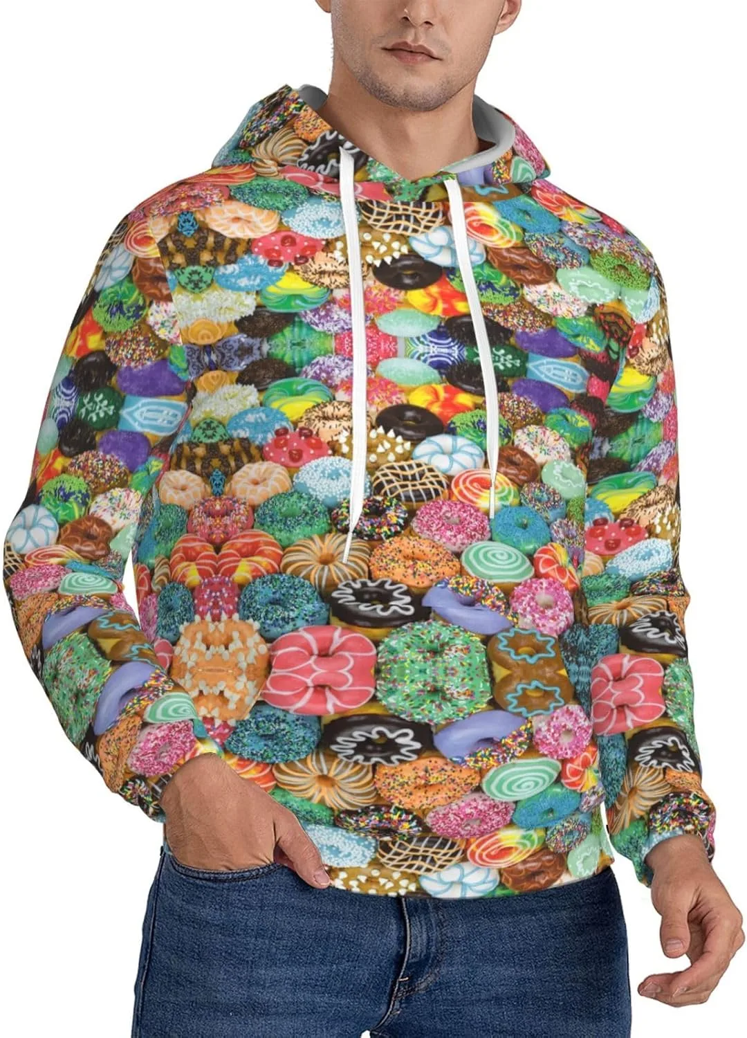 

Мужская флисовая толстовка с капюшоном, черная, с принтом Donuts SamLng