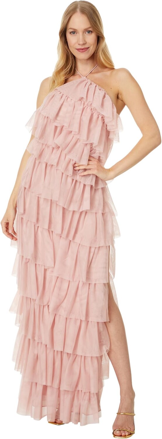 

Платье Betsy & Adam Long Mesh Multi Tier Tie Neck, цвет Blush