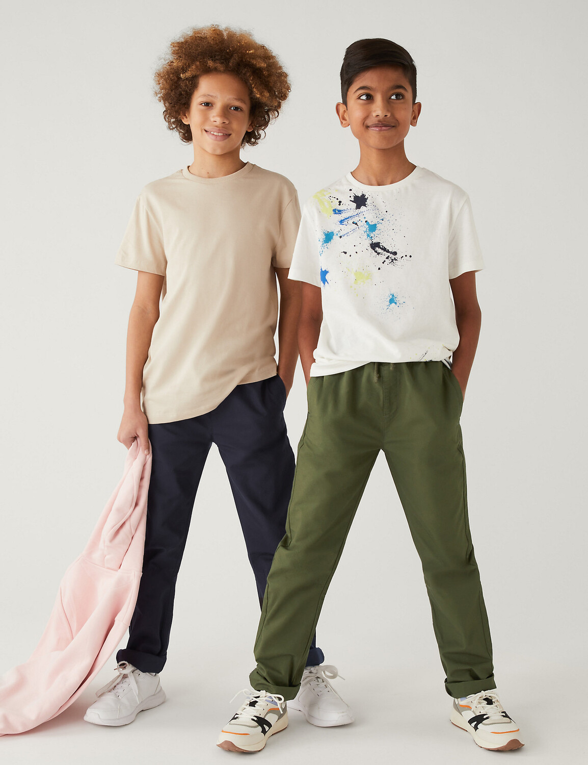 

2 пары брюк из рипстопа из чистого хлопка (6–16 лет) Marks & Spencer, хаки микс