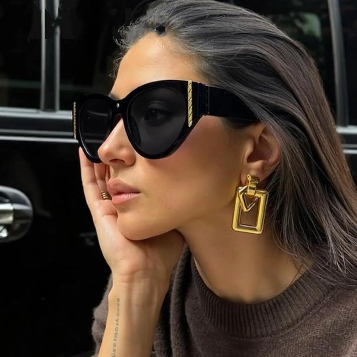 

Большие солнцезащитные очки для женщин, роскошные панк-очки, солнцезащитные очки для активного отдыха, защита от УФ-излучения UV400 TOIPASTN, C1blackgray