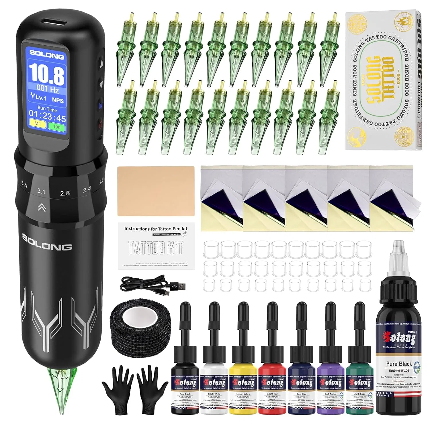 Профессиональный беспроводной тату-набор Solong Tattoo Kit Solong Tattoo