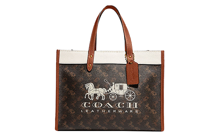

COACH Сумка-туба из коровьей кожи, через плечо, женская, темно-коричневая с белым