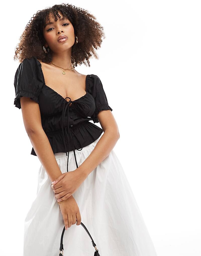 

ASOS DESIGN – Черный топ с пышными рукавами