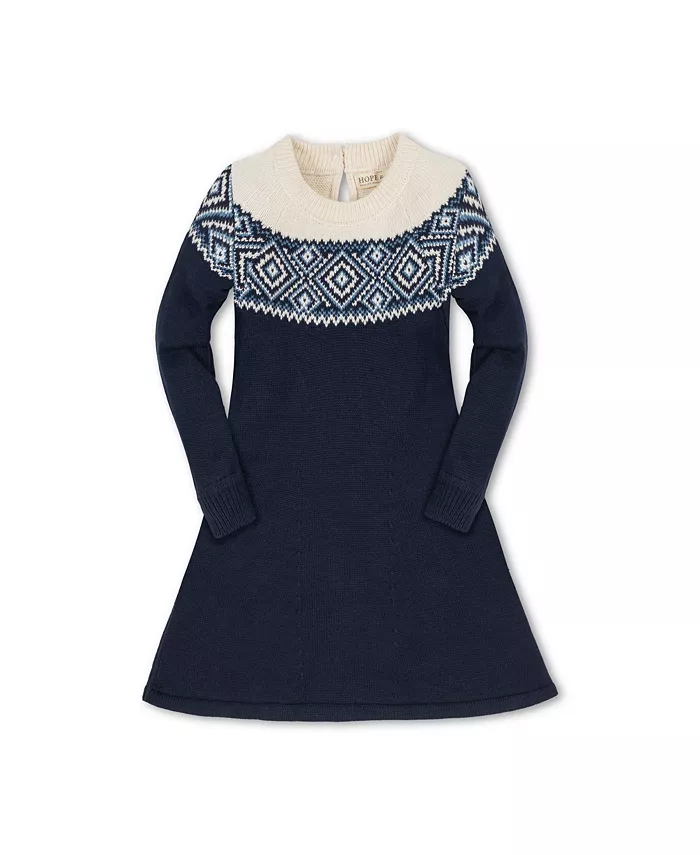 

Органическое платье-свитер реглан в стиле Fair Isle для девочек Hope & Henry, синий