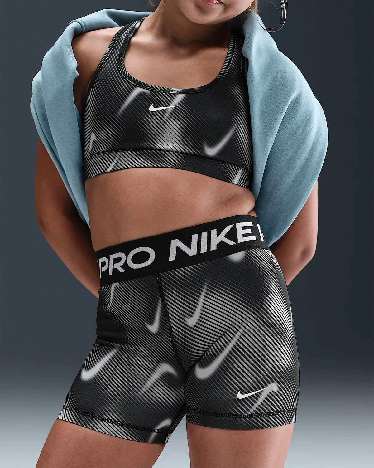 Большие детские (девочки) шорты Nike Pro Dri-FIT 3", Black/White — фото 2