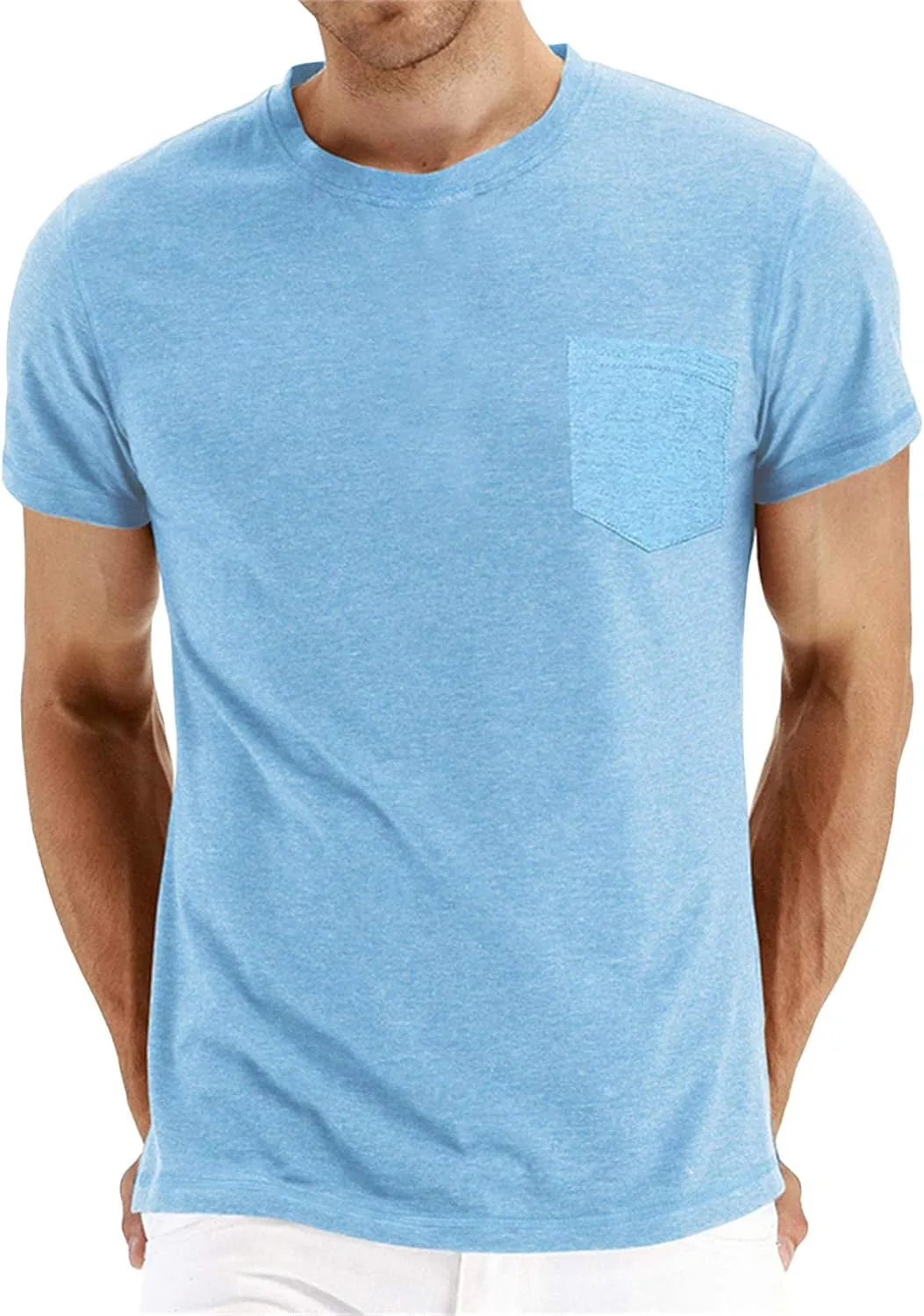 Мужская хлопковая футболка Henley с коротким рукавом и карманом