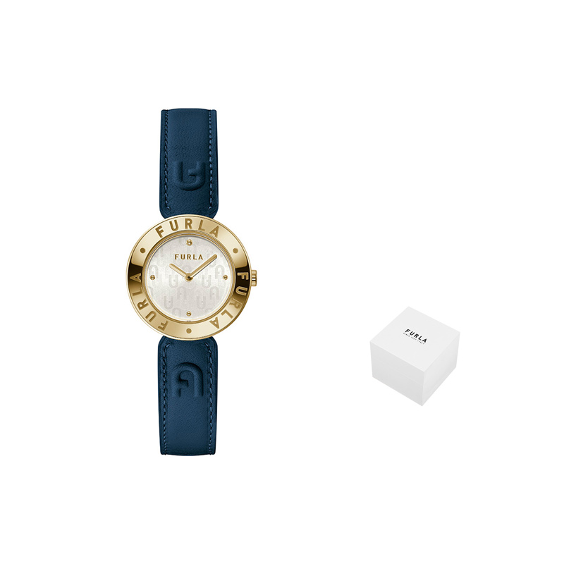 

Furla Часы Wrist Watch Quartz Movement Genuine Leather Strap 34mm Silver Dial Women's Watch, Wave Blue