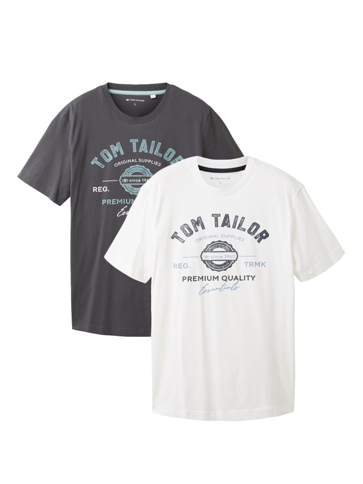 

Tom Tailor Комплект из двух футболок с коротким рукавом и принтом логотипа, серого и белого цвета, Белый, Tom Tailor Комплект из двух футболок с коротким рукавом и принтом логотипа, серого и белого цвета