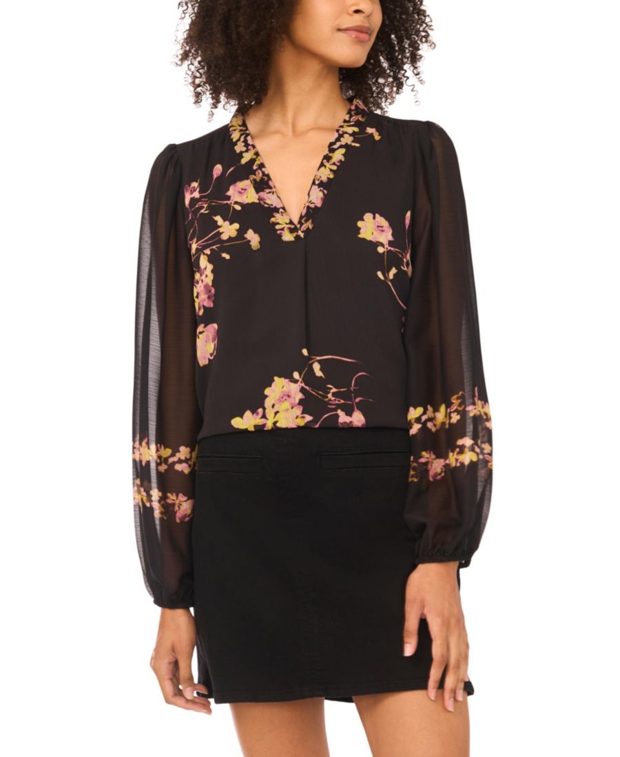 

Женская блузка с V-образным вырезом и принтом Vince Camuto, Rich Black