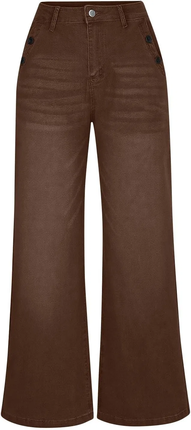 Джинсы свободные Slim Baggy Wide Leg, коричневый — фото 4