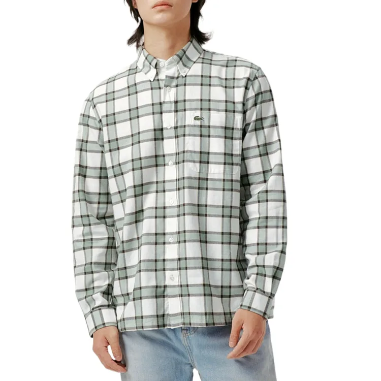 Клетчатая рубашка LACOSTE, 6CI/Green Brown/White Plaid