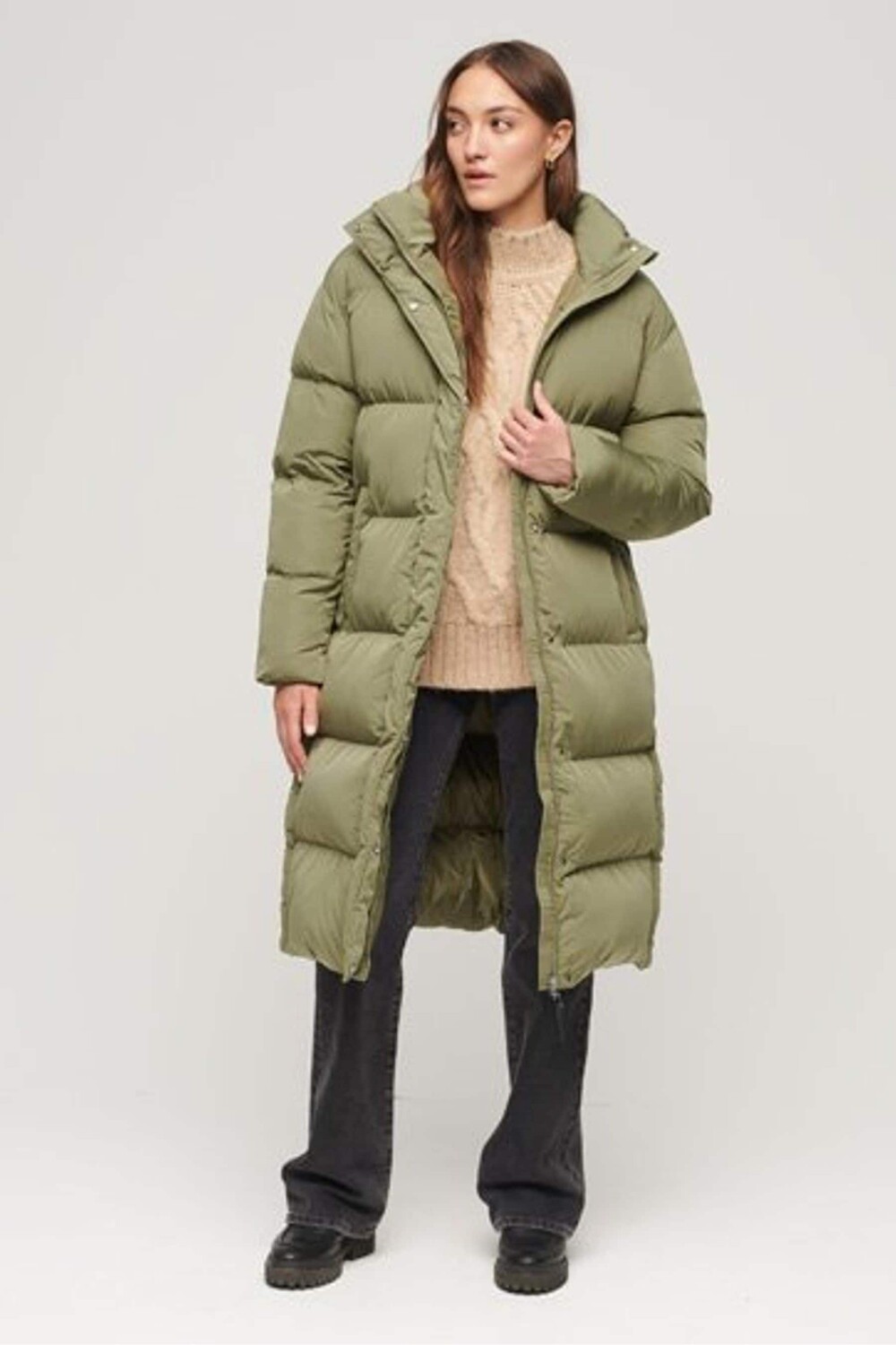 

Утепленное длинное пальто с капюшоном Superdry, зеленый