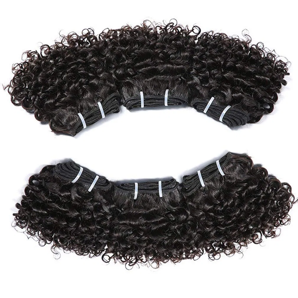 Перуанские короткие кудрявые пучки из 100% натуральных волос Aiokrtse, Frizzy Natural Black — фото 2
