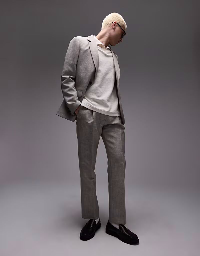 

Прямые фактурные брюки цвета «камень» Topman